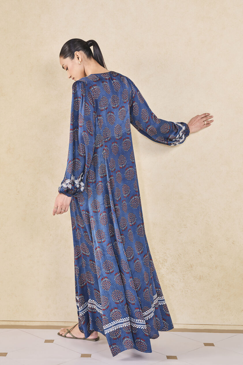 Aze Handcrafted Ajrakh Kaftan - Blue, Blue, image 2